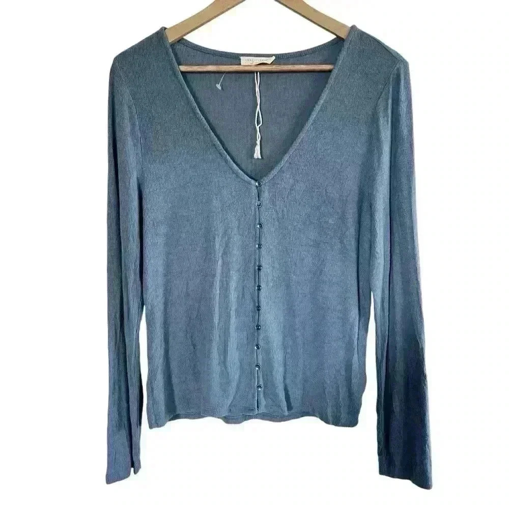 NWOT Love Stitch Blue Long Sleeve Front Button Detail